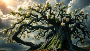 Majestic Tree Under Stormy Skies – free AI stock image