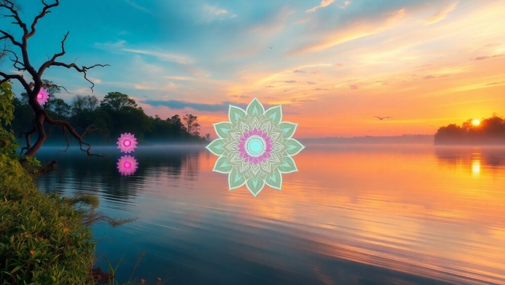 Mandalas Above a Tranquil Lake – free AI stock image