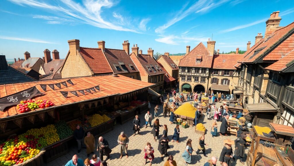 Medieval Market Square from Above – free AI stock image