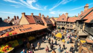Medieval Market Square from Above – free AI stock image