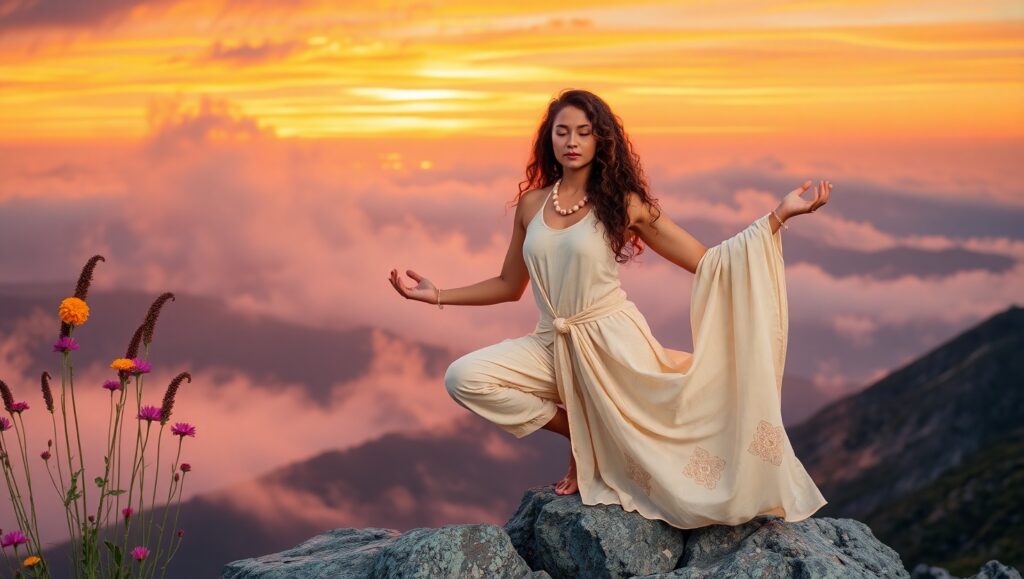 Meditation at the Mountain Peak – free AI stock image