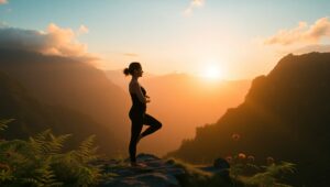 Meditative Sunrise Yoga on Mountains – free AI stock image