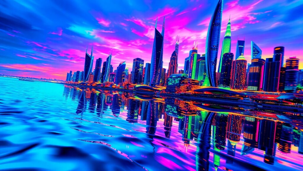Melting Cityscape in Glitch Style – free AI stock image