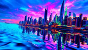Melting Cityscape in Glitch Style – free AI stock image