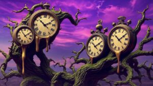 Melting Clocks in a Dreamy Forest – free AI stock image