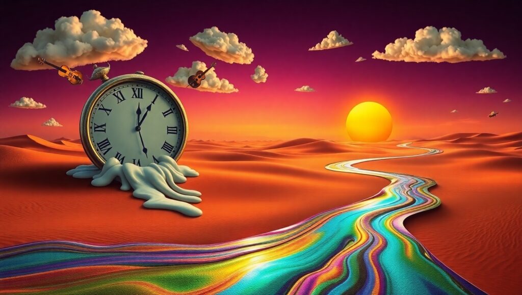 Melting Time in a Colorful Desert – free AI stock image