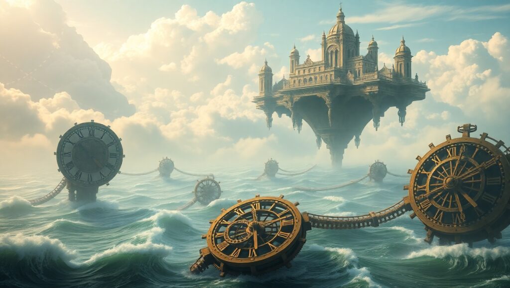 Melting Time Over a Floating City – free AI stock image
