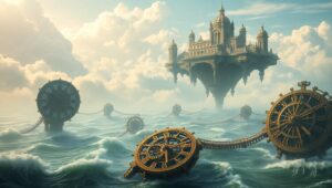 Melting Time Over a Floating City – free AI stock image