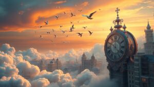 Melting Time Over Cloudy Cityscape – free AI stock image