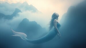 Mermaid in Mountain Reflections – free AI stock image