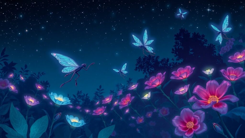 Midnight Garden of Bioluminescence – free AI stock image