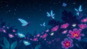Midnight Garden of Bioluminescence – free AI stock image