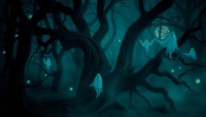 Midnight Haunting in the Forest – free AI stock image