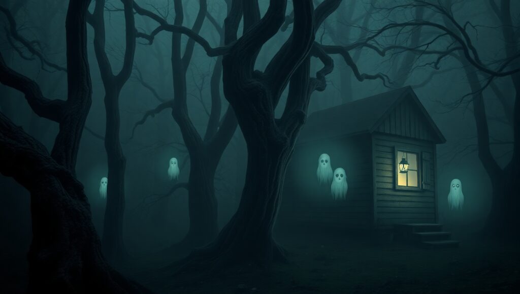 Midnight Secrets of the Haunted Forest – free AI stock image
