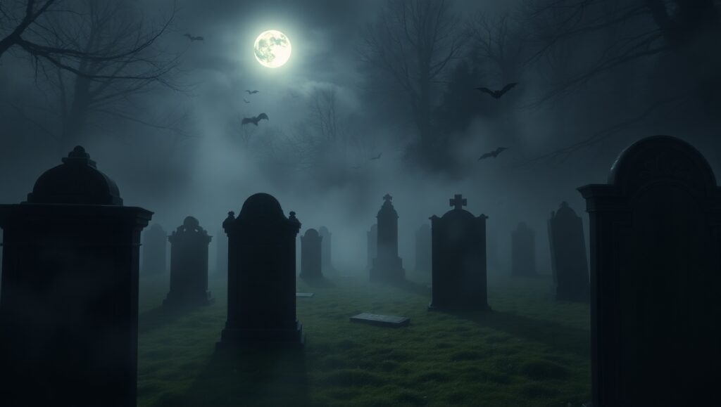 Midnight Shadows in the Graveyard – free AI stock image