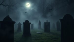 Midnight Shadows in the Graveyard – free AI stock image