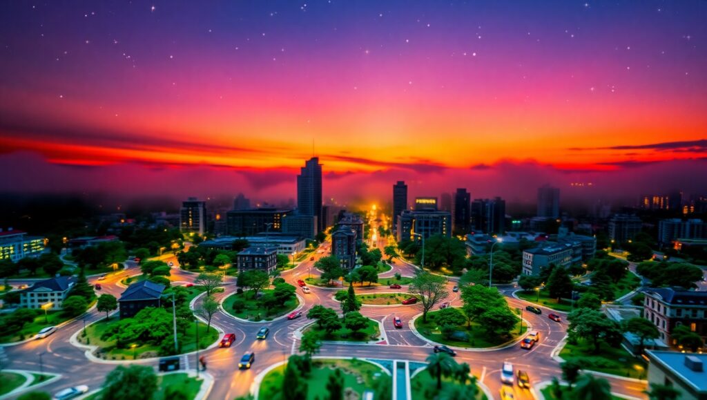 Miniature City at Dusk lKU – free AI stock image