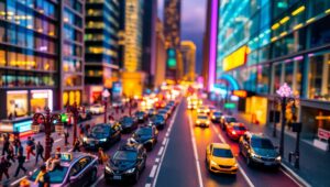 Miniature City at Dusk Qq3 – free AI stock image