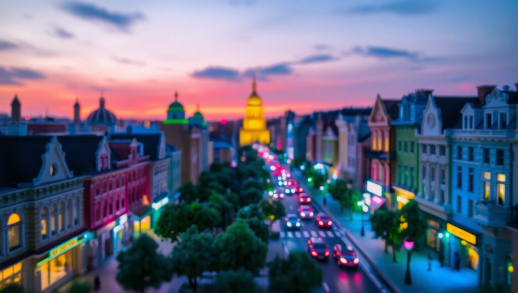 Miniature City at Dusk rce – free AI stock image