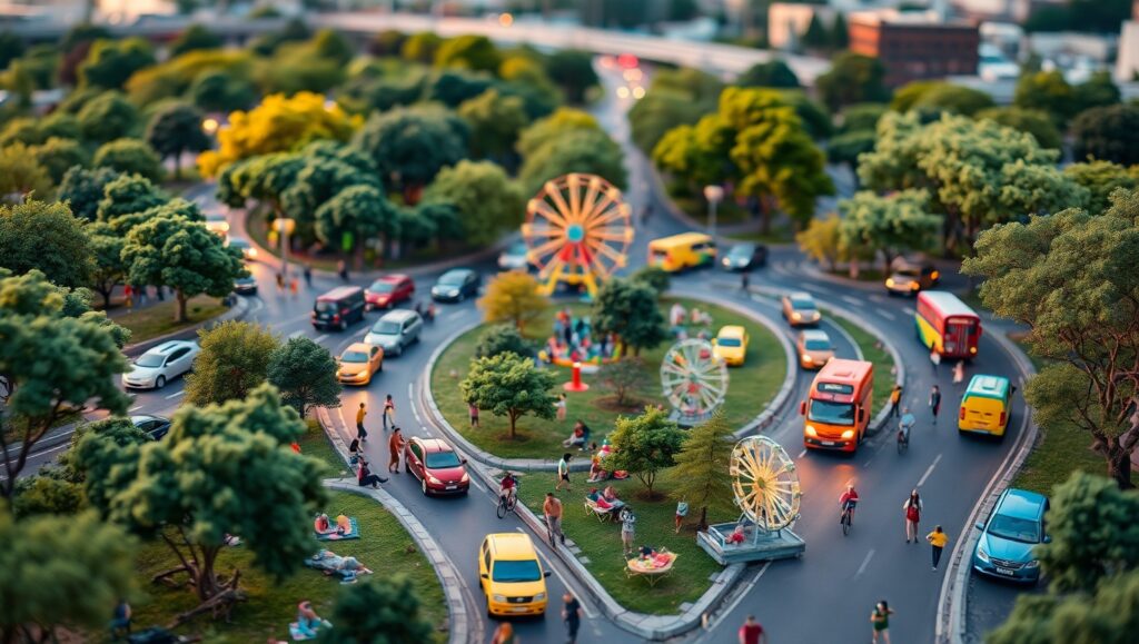 Miniature City at Sunset – free AI stock image