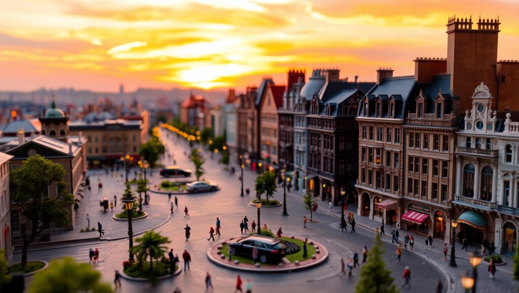 Miniature City at Sunset 22I – free AI stock image