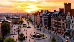 Miniature City at Sunset 22I – free AI stock image