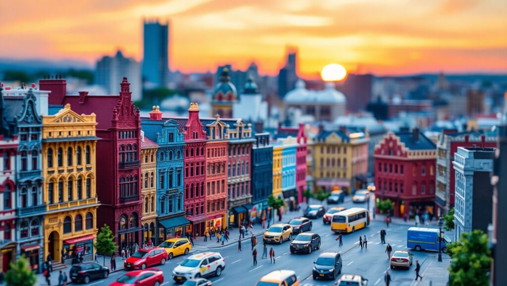 Miniature City at Sunset iXN – free AI stock image