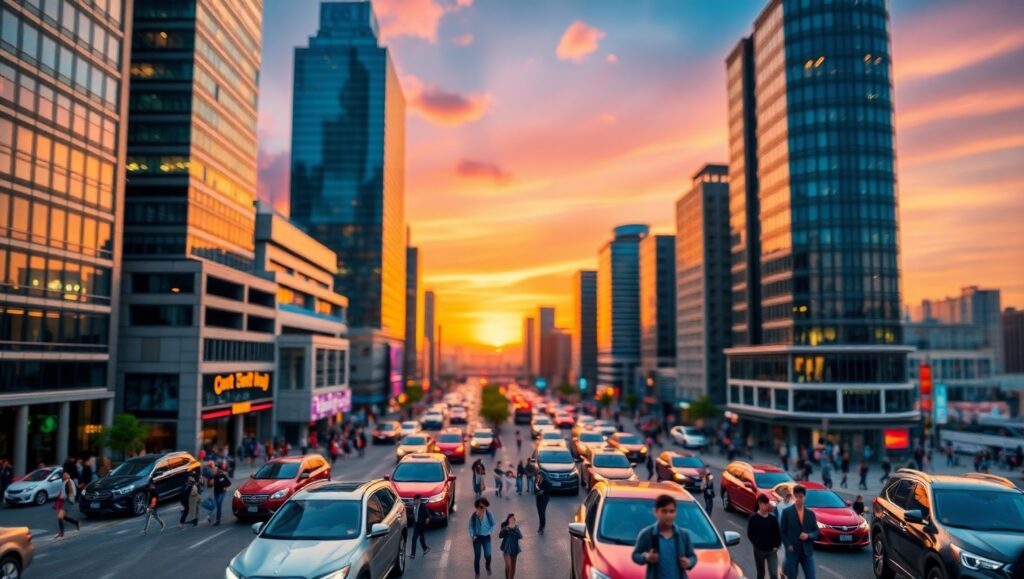 Miniature City Life at Sunset – free AI stock image
