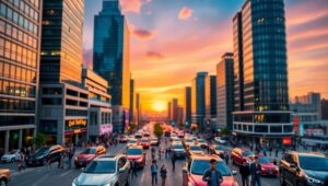 Miniature City Life at Sunset – free AI stock image