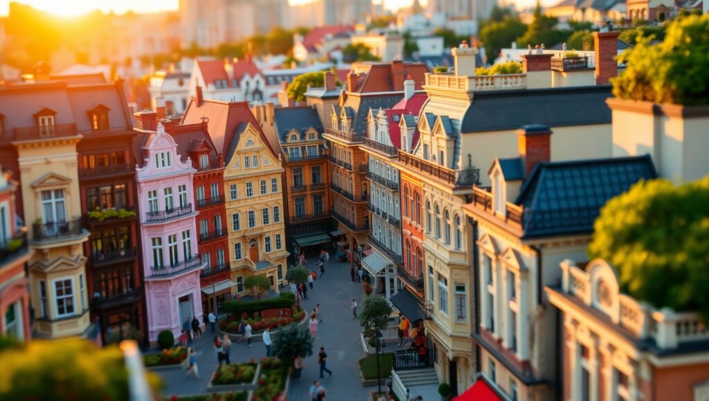 Miniature Cityscape at Sunset – free AI stock image