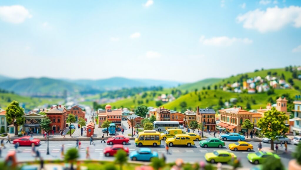 Miniature Cityscape with Bustling Life – free AI stock image