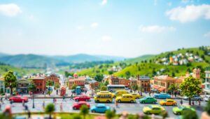 Miniature Cityscape with Bustling Life – free AI stock image