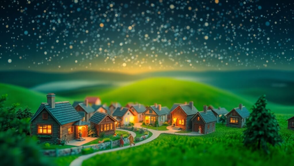 Miniature Village Under Starry Sky – free AI stock image