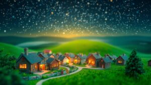 Miniature Village Under Starry Sky – free AI stock image