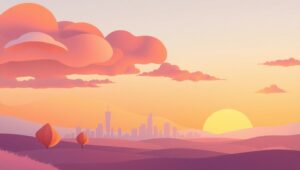 Minimalist City Skyline at Sunset – free AI stock image