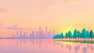 Minimalist City Sunset Landscape – free AI stock image