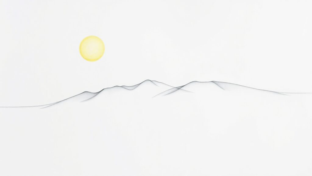 Minimalist Mountain and Sun Outline – free AI stock image