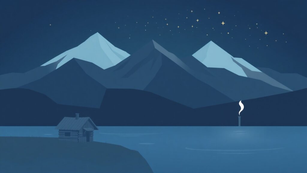 Minimalist Mountain Retreat at Night – free AI stock image