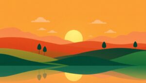 Minimalistic Sunset Over Tranquil Lake – free AI stock image