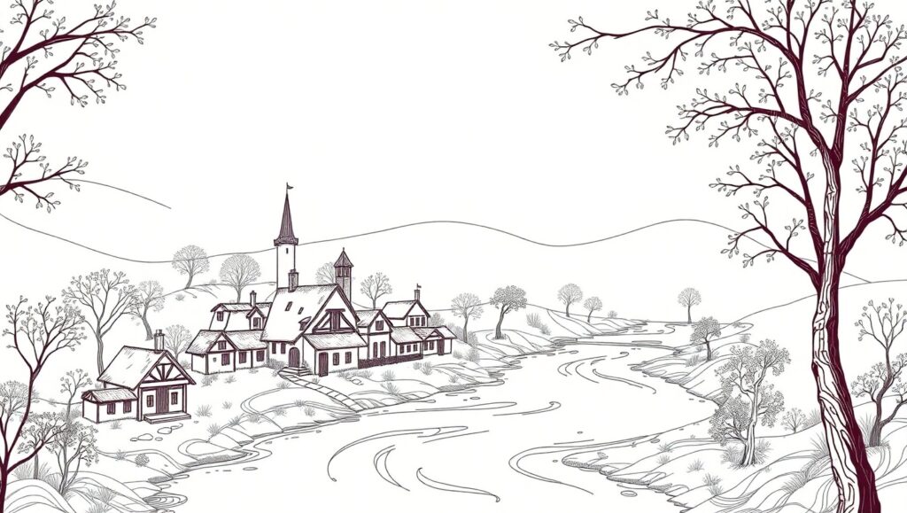 Minimalistic Village in Line Art – free AI stock image