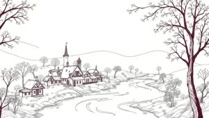 Minimalistic Village in Line Art – free AI stock image