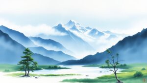 Mist Over the Tranquil Valley – free AI stock image