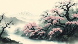 Misty Mountains and Tranquil Rivers – free AI stock image