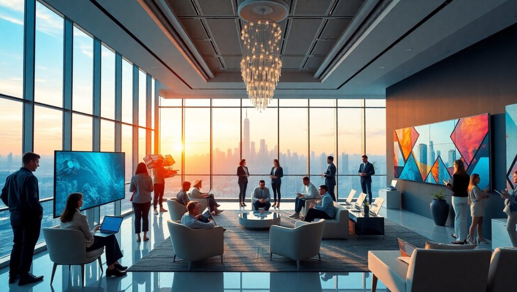 Modern Corporate Office Collaboration – free AI stock image