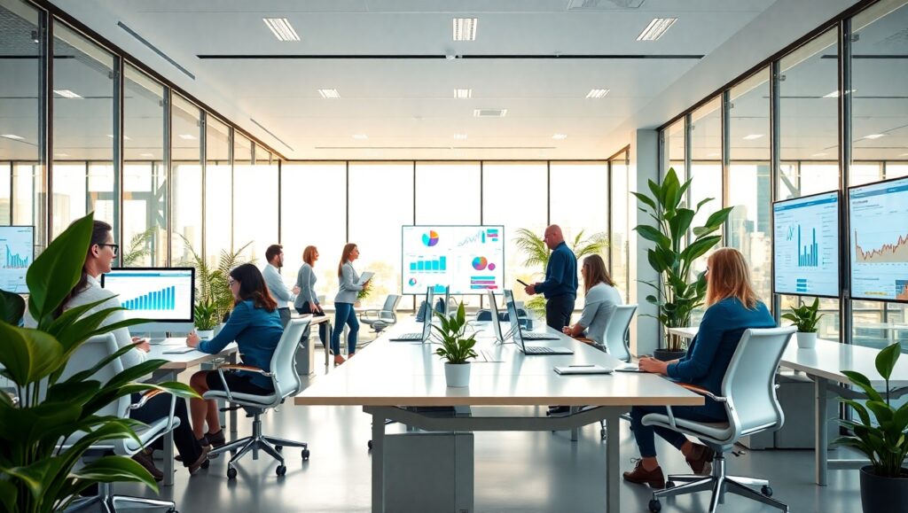 Modern Corporate Office Collaboration Scene 6uQ – free AI stock image