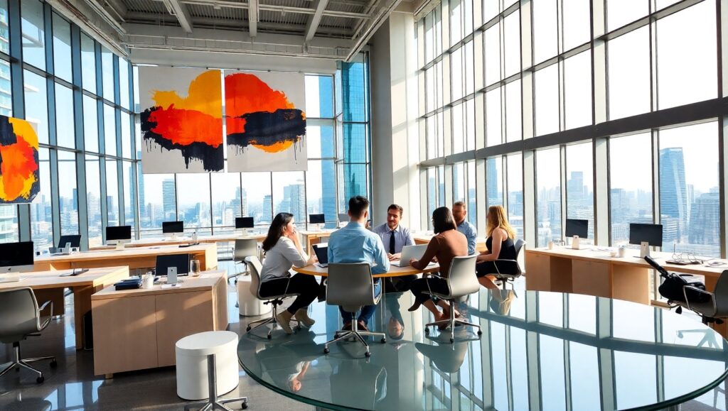 Modern Corporate Office Collaboration Scene BsJ – free AI stock image