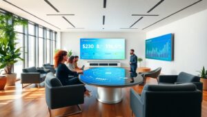 Modern Corporate Office Collaboration Scene mEQ – free AI stock image