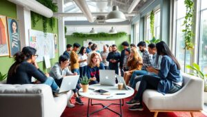 Modern Startup Workspace Collaboration – free AI stock image
