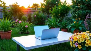 Modern Workspace Surrounded by Nature – free AI stock image