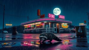 Moonlit Abandoned Diner Exploration – free AI stock image